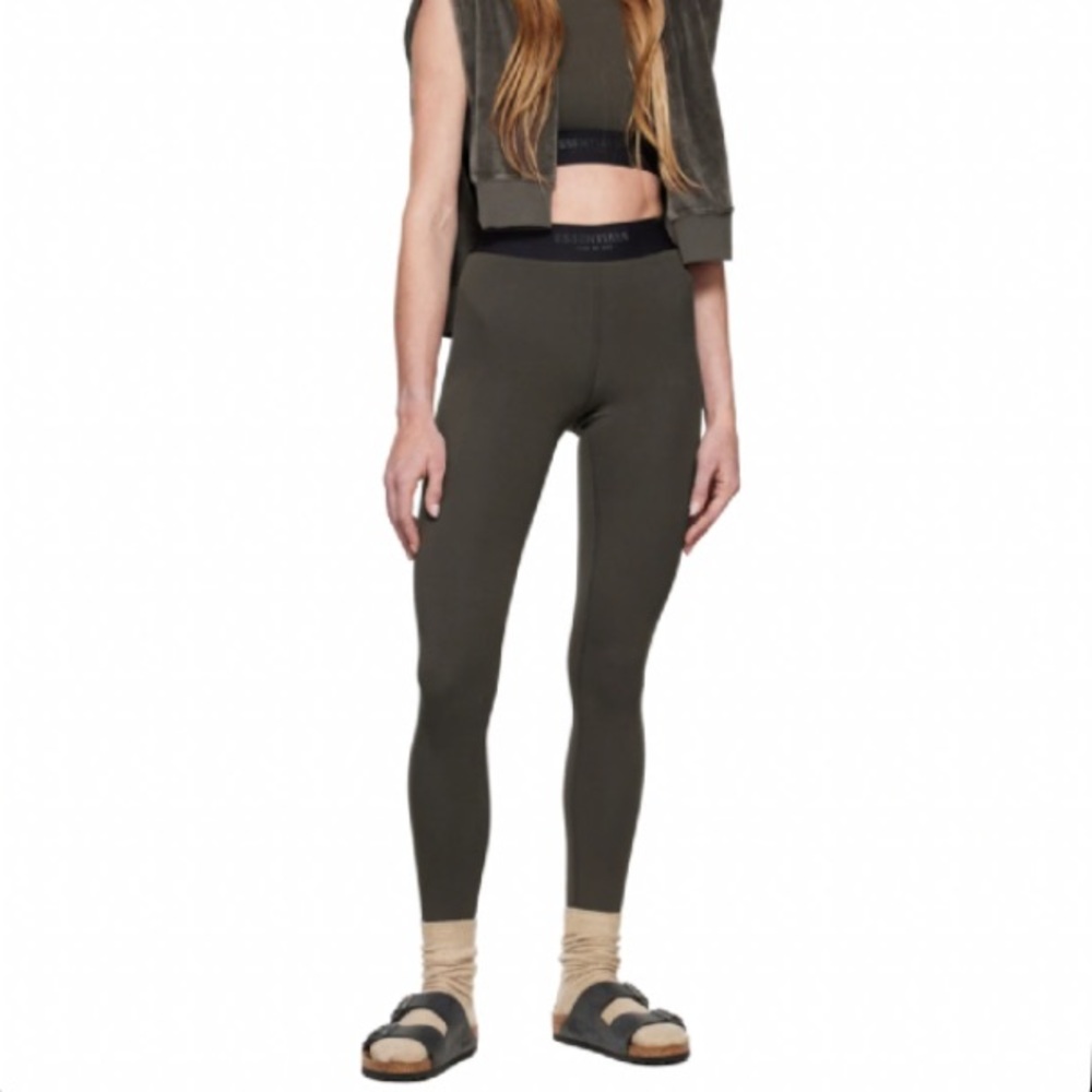 Essentials Fear of God Cotton Olive Green Iron Leggings